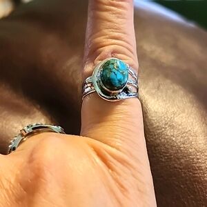 Blue copper turquoise and sterling silver ring
